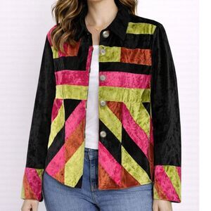 BFA Classics Velvet Patchwork Jacket L Multicolor Retro Boho Statement Sz L